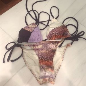 Snake print patchwork bikini set
